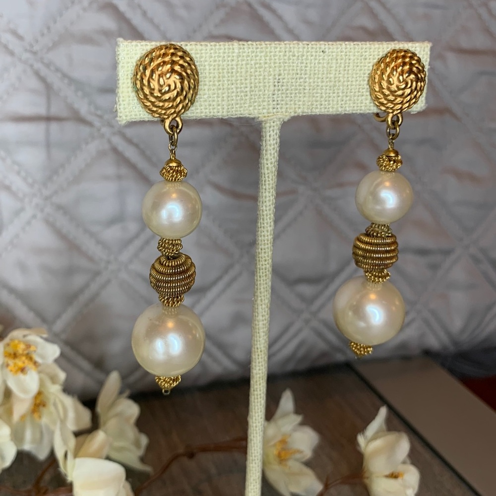 Nordstrom 80’s Era Faux Pearl Gold Ball Earrings